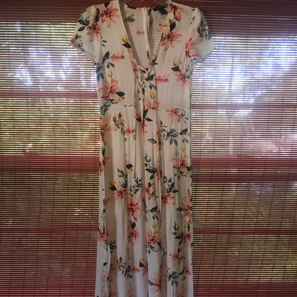 White and floral maxi dress